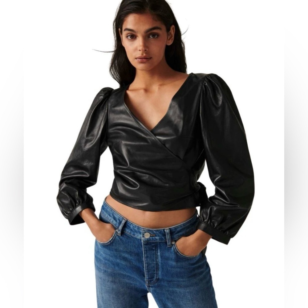 Ba&Sh Houston Leather Wrap Top - Black